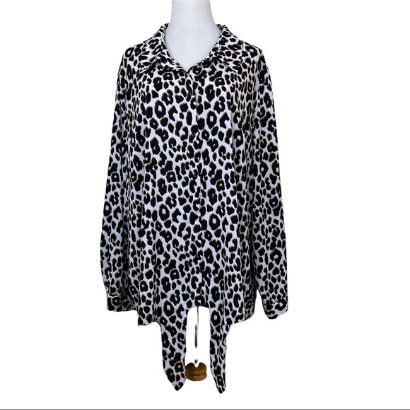 Susan Graver Stretch Leopard Print Tie Front Blouse Sz 28W - Picture 3 of 8